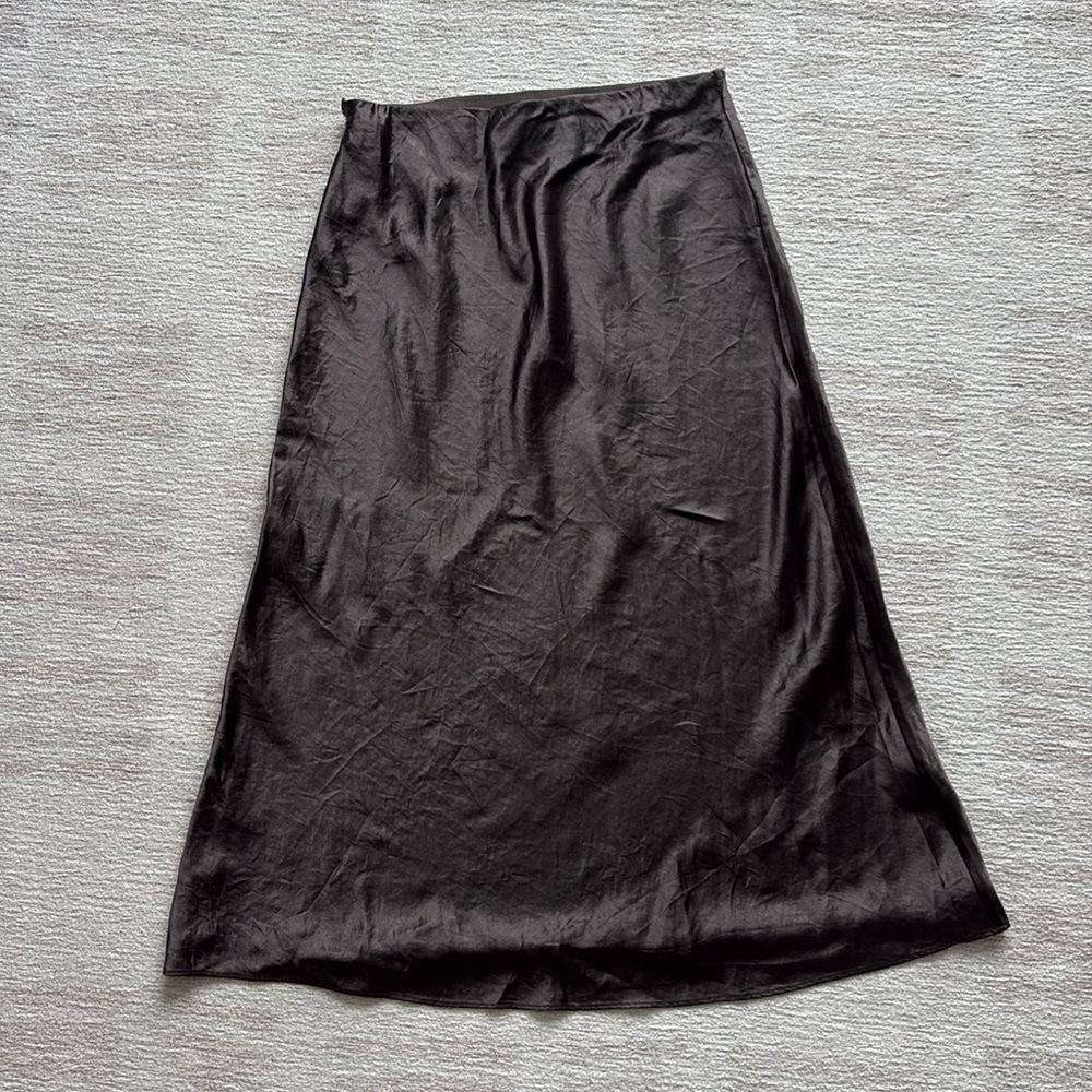 Babaton Slip Satin Midi Skirt - Rich Mocha Brown - Size 2